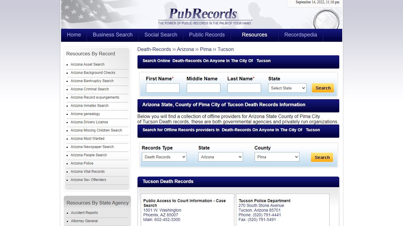 Tucson, Pima County, Arizona Death Records - Pubrecords.com