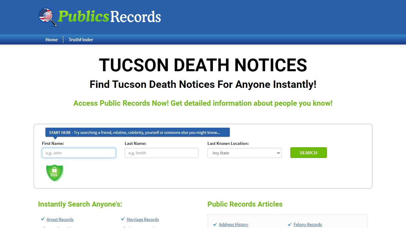 Find Tucson Death Notices For Anyone Instantly!