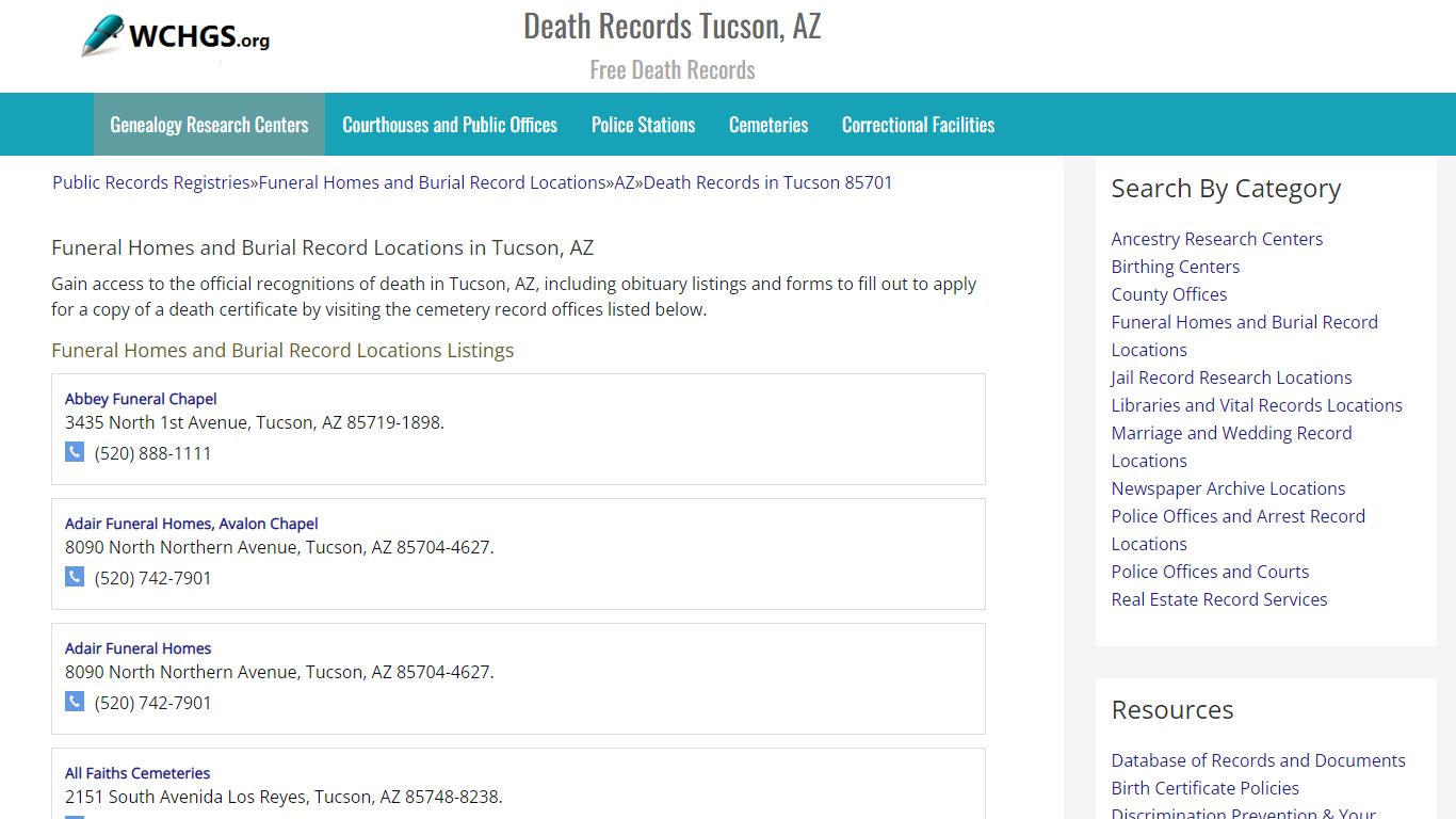 Death Records Tucson, AZ - Free Death Records - wchgs.org